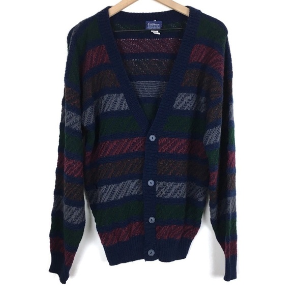 VINTAGE Cardigan Grandpa Oversized Sweater Stripe Unisex Dark Academia Medium - Picture 1 of 8